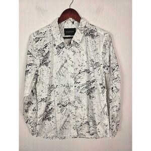 WILDFANG Abstract Print Button Up Shirt Long Sleeve White Black Size M